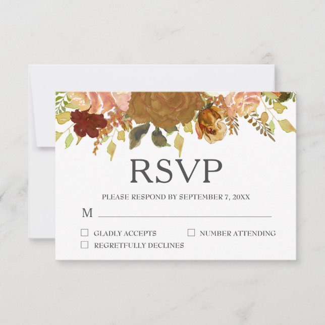 Cartão RSVP Autumn Garden Rustic Floral (Frente)