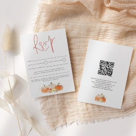 Cartão RSVP Autumn Glittery Pumpkins Florals Script QR Code