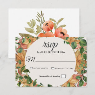 Cartão RSVP Autumn Orange Greenery Floral Watercolor Casamento