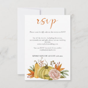 Cartão RSVP Autumn Pumpkin Floral Wedding Código QR