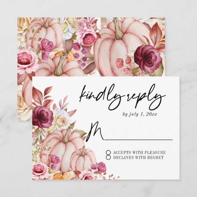 Cartão RSVP Autumn Pumpkin Wedding (Frente/Verso)