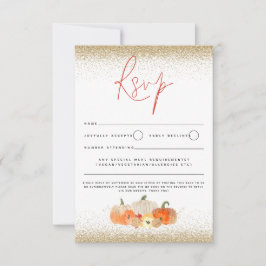 Cartão RSVP Autumn Pumpkins Floral Glitter Fall Script QR Code