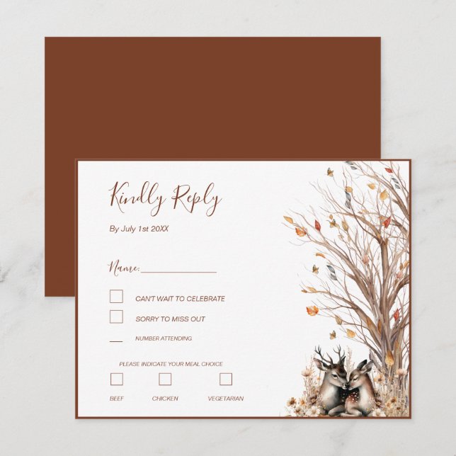 Cartão RSVP Autumn Rustic Deer Wedding Collection (Frente/Verso)