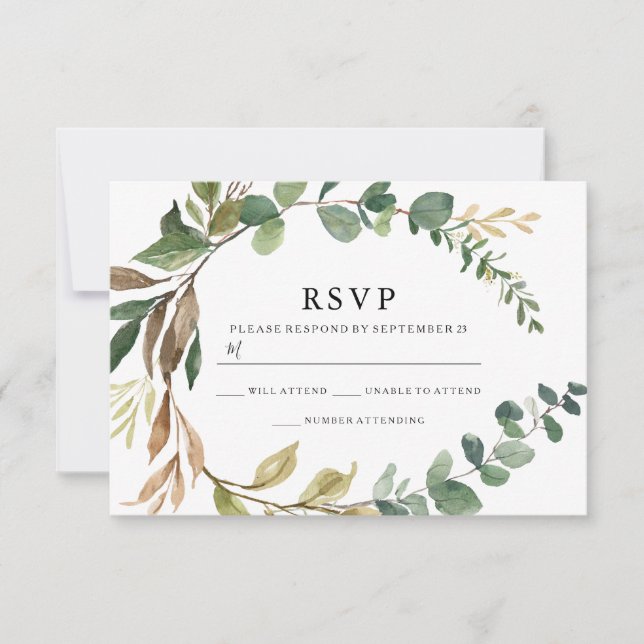 Cartão RSVP Autumn Rustic Leaf Wreath Modern Weds (Frente)