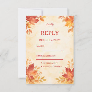 Cartão RSVP Autumn Watercolor Leaves Guest