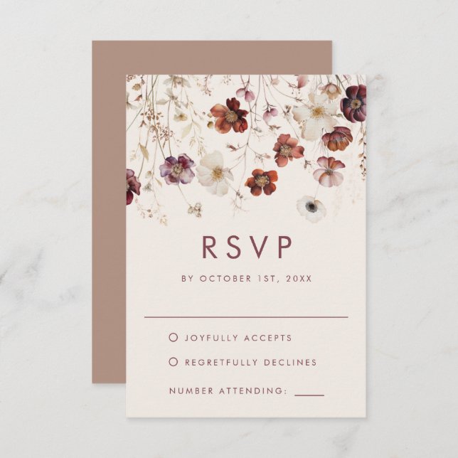 Cartão RSVP Autumn Wildflower Meadow Wedding (Frente/Verso)