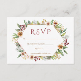 Cartão RSVP Autumn Wildflower Watercolor Red
