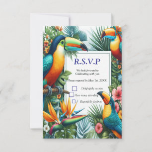 Cartão RSVP Aves Tropicais Coloridas e Plantas Vibrantes