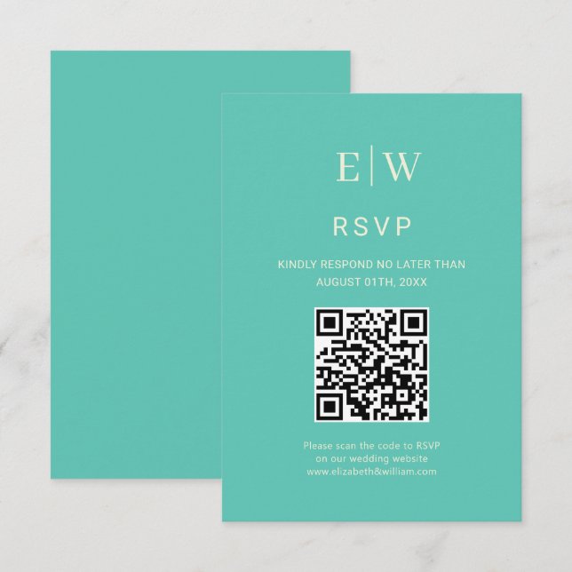 Cartão RSVP Awe Aquático Simples Elegante com Casamento Monogr (Frente/Verso)