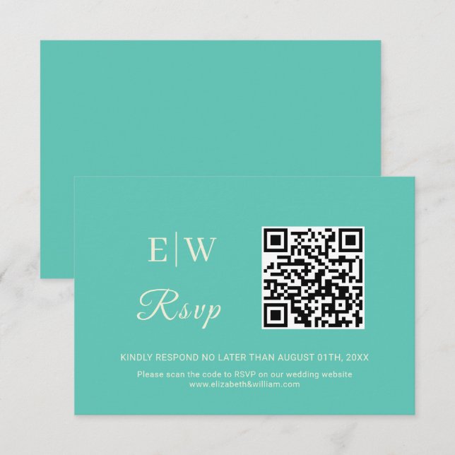 Cartão RSVP Awe Aquático Simples Elegante com Casamento Monogr (Frente/Verso)