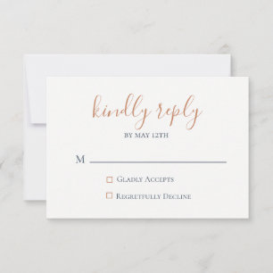 Cartão RSVP Azuis marinhos de cobre marmoreados que Wedding o