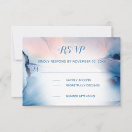 Cartão RSVP *~* Azuis Rosa Blues Sonhadores Aquarela Moderno T