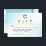 Cartão RSVP Azul Bat Mitzvah Dourado Pastel<br><div class="desc">Cartão RSVP Azul Bat Mitzvah Dourado Pastel</div>