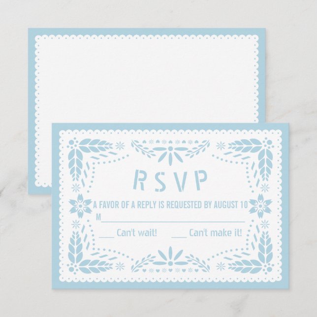 Cartão RSVP Azul-bebê e papel branco picado chá-bebê (Frente/Verso)