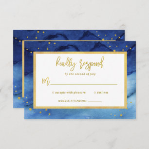 Cartão RSVP Azul brilhante e Bar Dourado Mitzvah ou Bat Mitzva