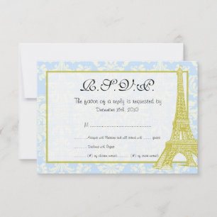 Cartão RSVP Azul de Casamento em Paris