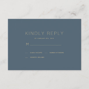 Cartão RSVP Azul de Casamento Moderno Simples Midn