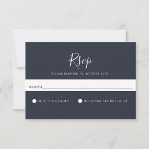 Cartão RSVP Azul de Casamento Sólido Minimalista