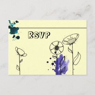 Cartão RSVP Azul de flores borrifadas
