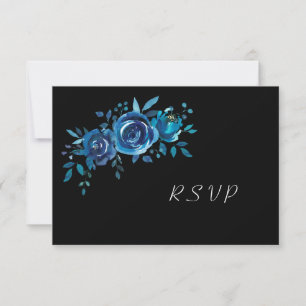 Cartão RSVP Azul de índigo + Casamento floral preto do bufete