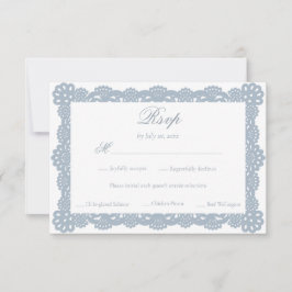 Cartão RSVP Azul Desbotado Elegante Vintage Renda Vitoriana Ca