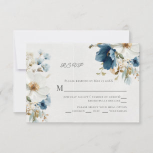 Cartão RSVP Azul e Branco Painterly Floral