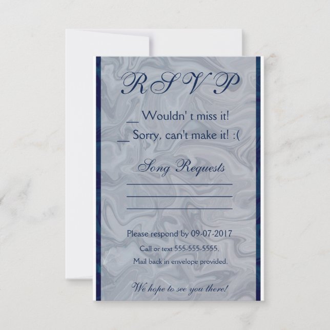 Cartão RSVP Azul e Cinza Elegante (Frente)