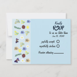 Cartão RSVP Azul Elegante Boho Wildflower