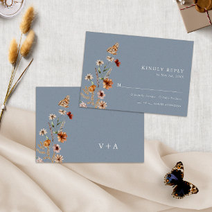 Cartão RSVP Azul Empoeirado Boho Floral