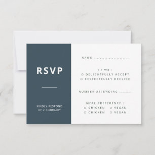 Cartão RSVP Azul-escuro   Casamento minimalista escandinavo