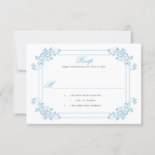 Cartão RSVP Azul-escuro Vintage / Cabelos Florais Azuis-claros