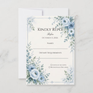 Cartão RSVP Azul Floral Empoeirado