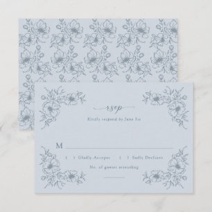 Cartão RSVP Azul Floral Vintage