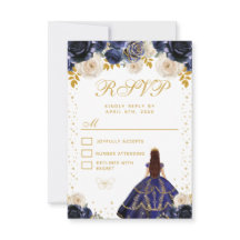 Azul Marinho Floral Princesa Quinceañera