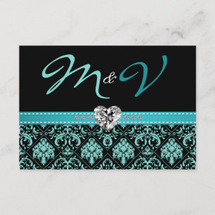 Cartão RSVP Azul-marinho-preto Elegante com Diamantes