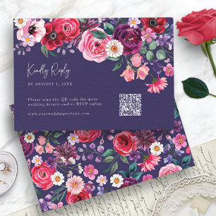 Cartão RSVP Azul Naval Floral