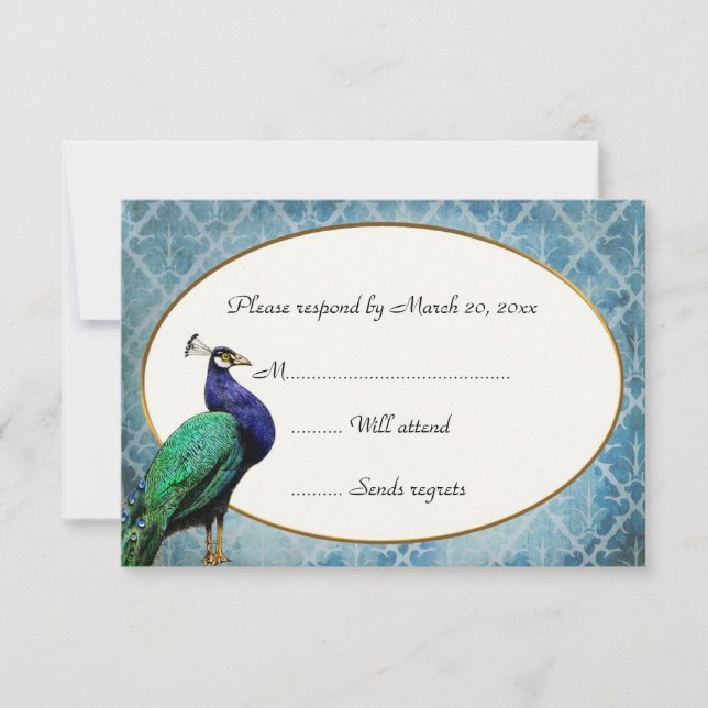 Cartão RSVP Azul Peacock Real (Frente)