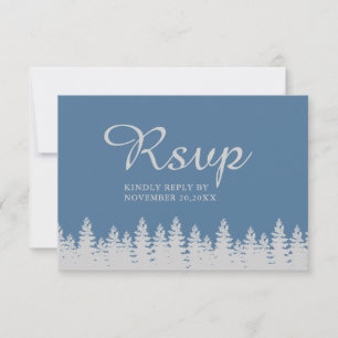 Cartão RSVP Azul poeirento e Casamento no inverno prateado com