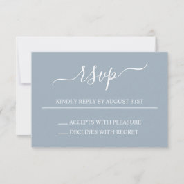 Cartão RSVP Azul Poeirento e Elegante Casamento Branco