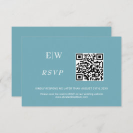 Cartão RSVP Azul Retro Simples Elegante com Casamento Monogram