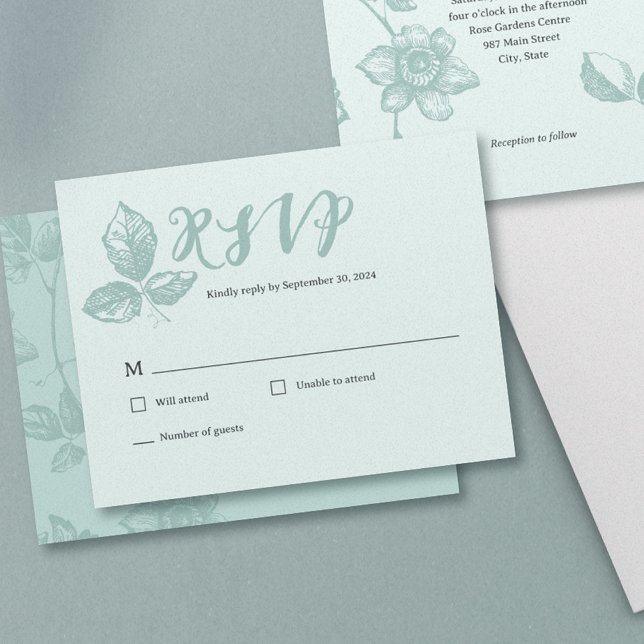 Cartão RSVP Azul Rústico Floral Caprichoso (Rustic Whimsical Floral Wedding RSVP card)