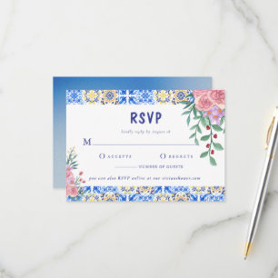 Cartão RSVP Azulejo azul italiano Mamma Mia