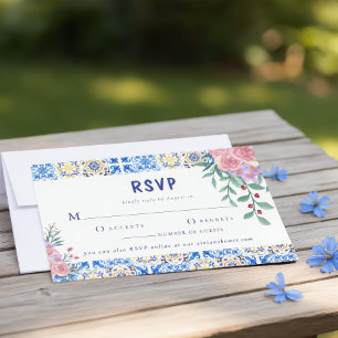 Cartão RSVP Azulejo azul italiano Mamma Mia