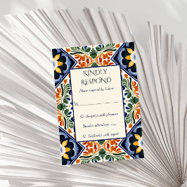 Cartão RSVP Azulejo azul Talavera vintage casamento mexicano