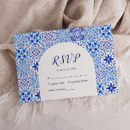 Cartão RSVP Azulejos Arco Casamento Azul Branco Português