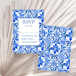 Cartão RSVP Azulejos Blue Talavera vintage casamento mexicano<br><div class="desc">Azulejo Talavera azulejos espanhol vintage mexicano cartões de casamento elegantes RSVP,  cores vibrantes,  cores vibrantes,  simples e simples suite de convite para casamento</div>