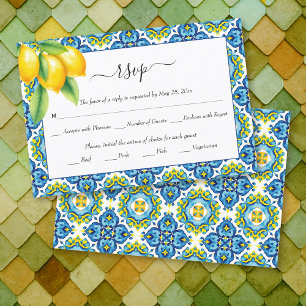 Cartão RSVP Azulejos italianos mediterrânicos, casamento do ra