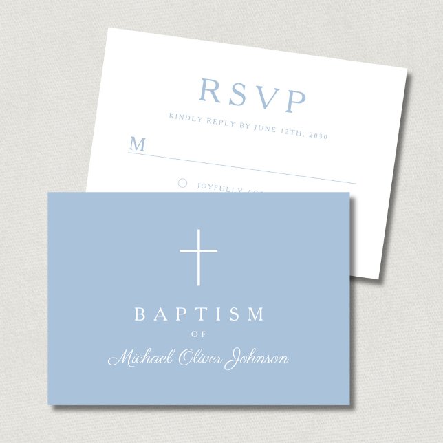 Cartão RSVP Baby Blue Religious Cross Boy Baptism  (Baby Blue Religious Cross Boy Baptism RSVP Card)