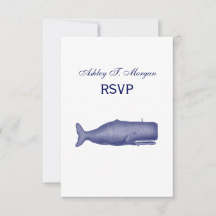Cartão RSVP Baleia Estilizada Século XIX Vintage #1 em Azul