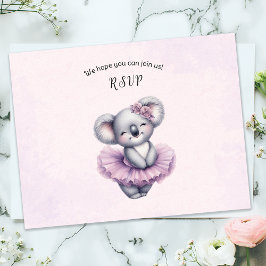 Cartão RSVP Ballerina Baby Girl Chá Tutu Elegante Koala
